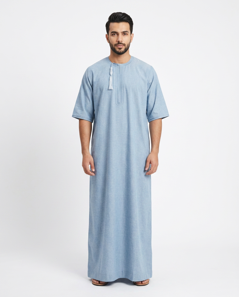 Taj Omani Thobe - Full Sleeves - Sky Blue D3