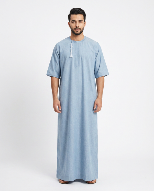 Taj Omani Thobe - Full Sleeves - Sky Blue D3