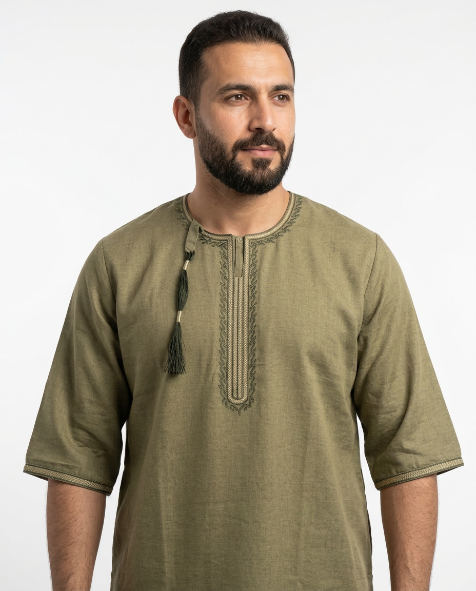 Taj Omani Thobe - 3/4 Sleeves - Olive Green
