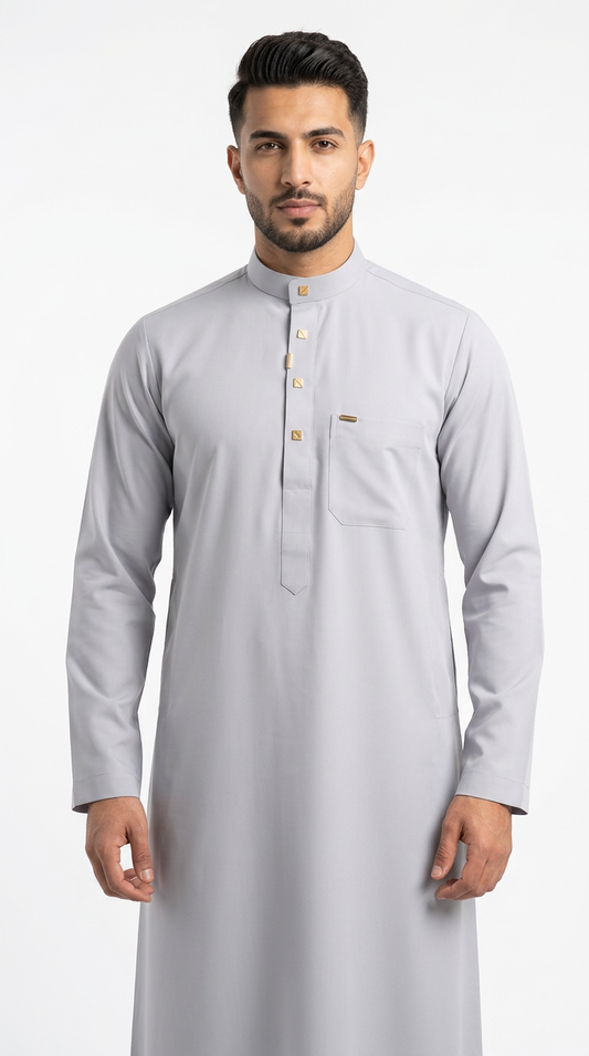 Saudi Collar Thobe Clip - Premium TR Fabric - Light Grey