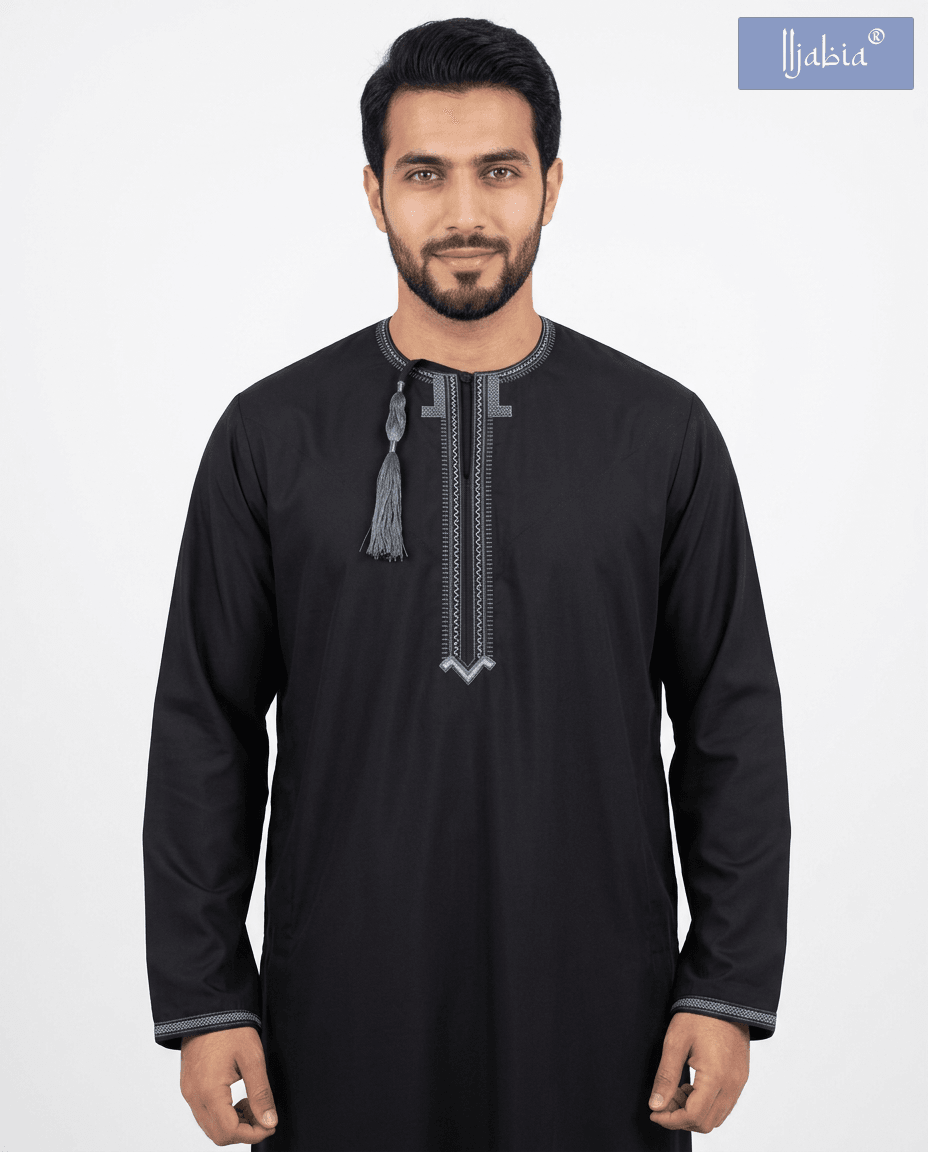 Taj Omani Dishdasha Full Sleeves (Design 1)  - Grey