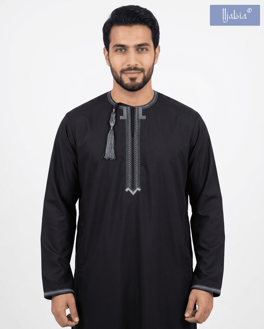 Taj Omani Dishdasha Full Sleeves (Design 1)  - Grey