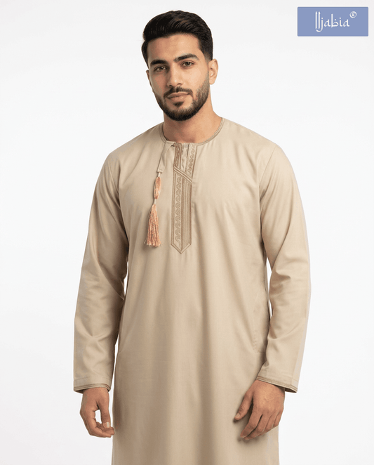 Taj Omani Dishdasha Full Sleeves- (Design 3) - Camel