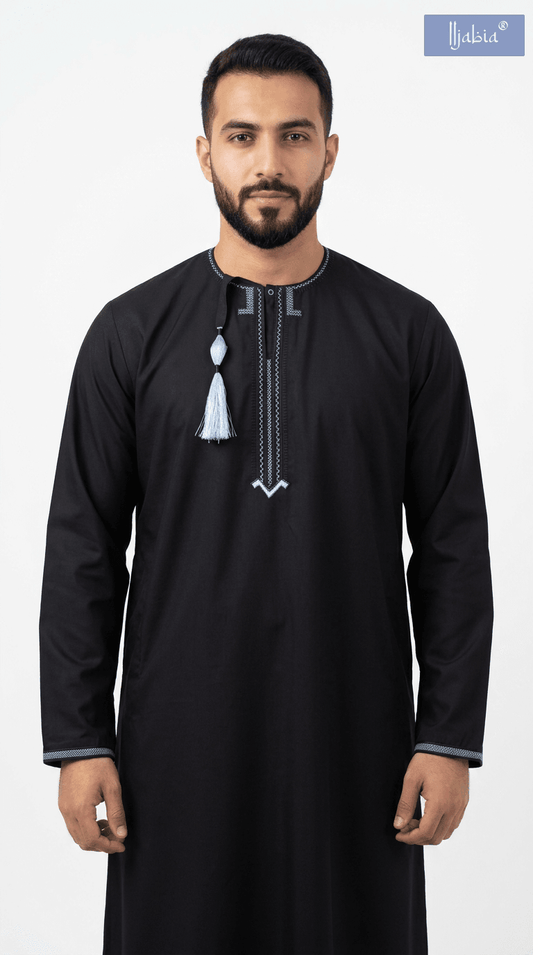 Taj Omani Dishdasha Full Sleeves (Design 1)  - Navy Blue