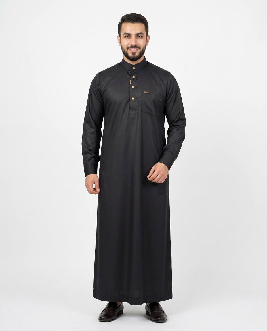Saudi Collar Thobe Clip - Premium TR Fabric - Black