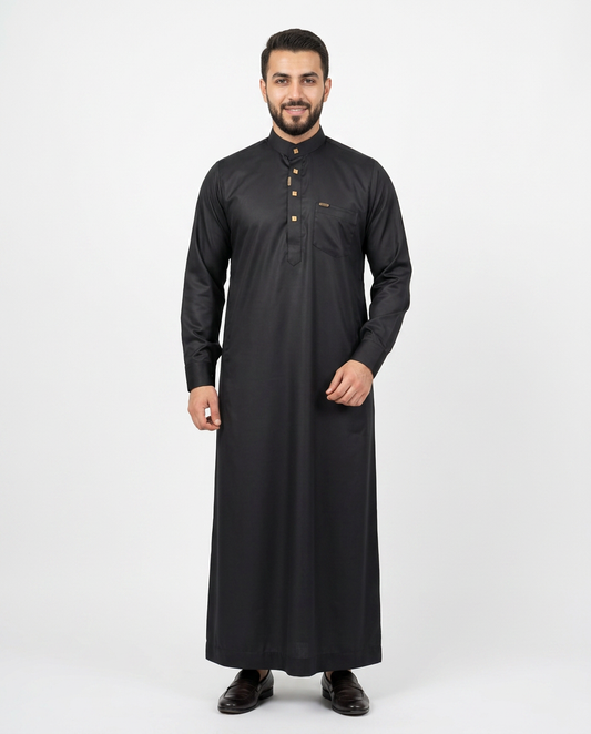 Saudi Collar Thobe Clip - Premium TR Fabric - Black