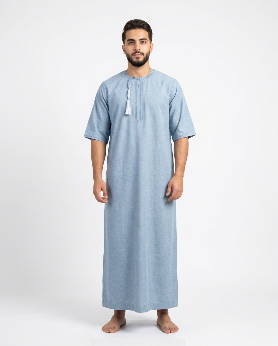 Taj Omani Thobe - Full Sleeves - Sky Blue D3