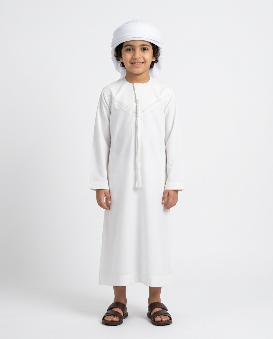 Kids Omani Thobe - Full Sleeves -White
