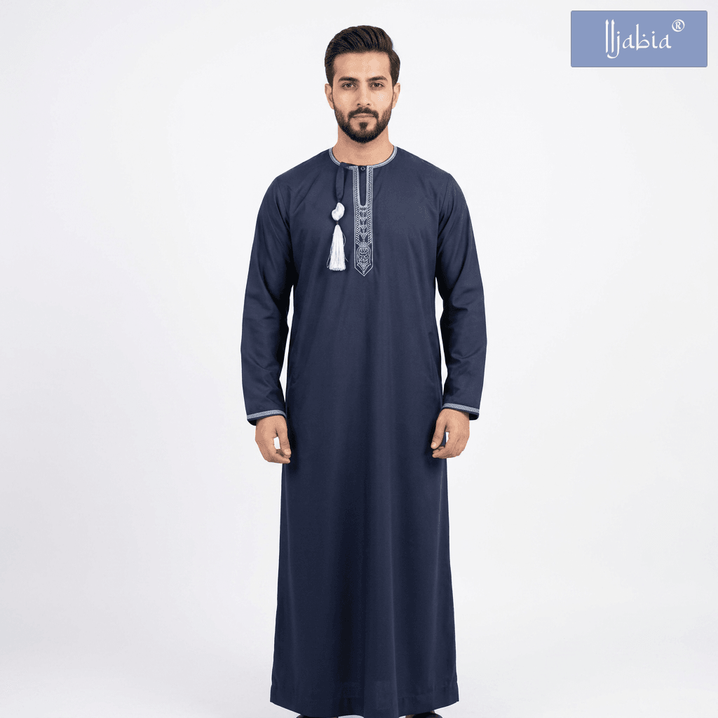 Taj Omani Dishdasha Full Sleeves (Design 2) - Navy Blue