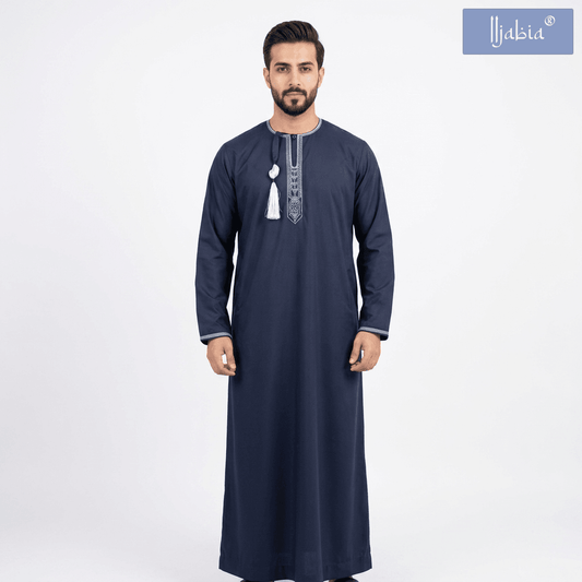 Taj Omani Dishdasha Full Sleeves (Design 2) - Navy Blue