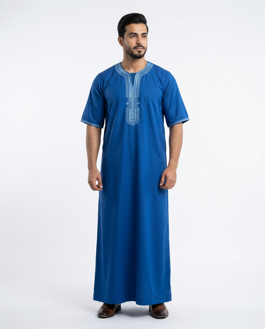 Moroccan Embroidery Mens Thobe - 3/4th Sleeves - Model 8 - IIJM8-11