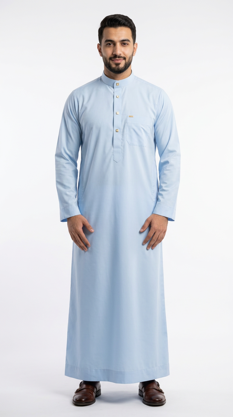 Saudi Collar Thobe - PV Fabric - Skyblue