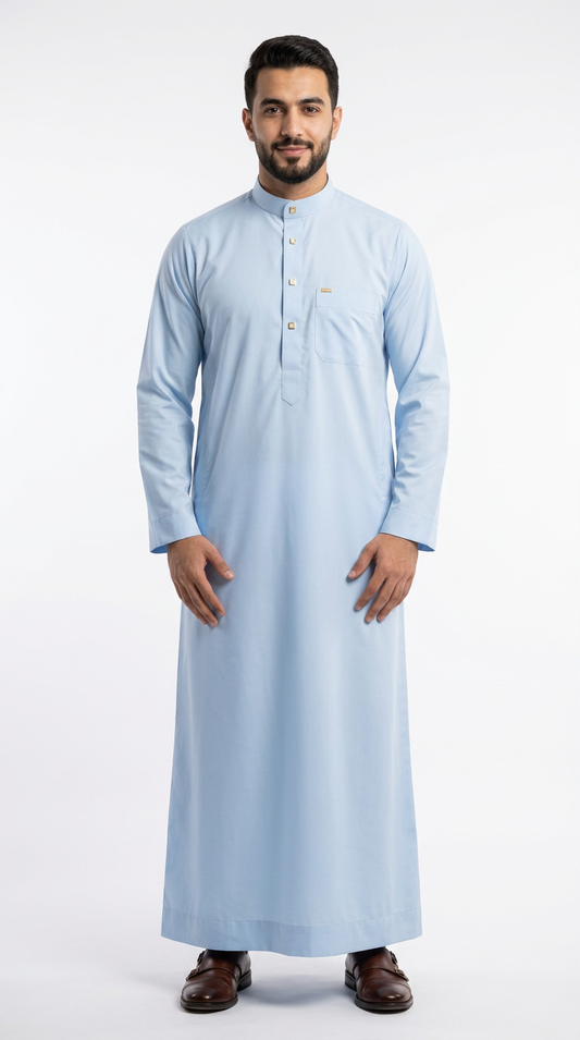 Saudi Collar Thobe - PV Fabric - Skyblue