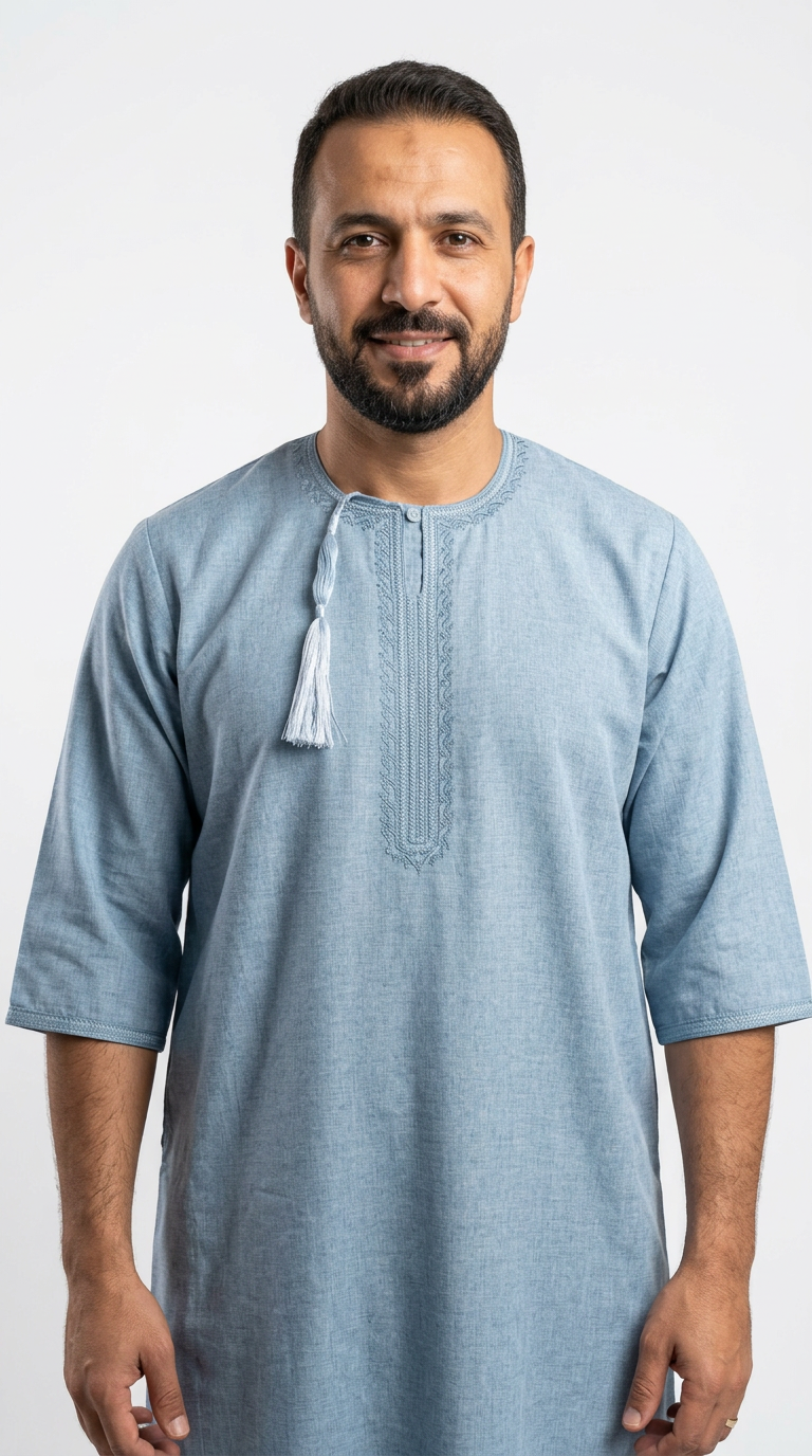 Taj Omani Thobe - Full Sleeves - Sky Blue D2
