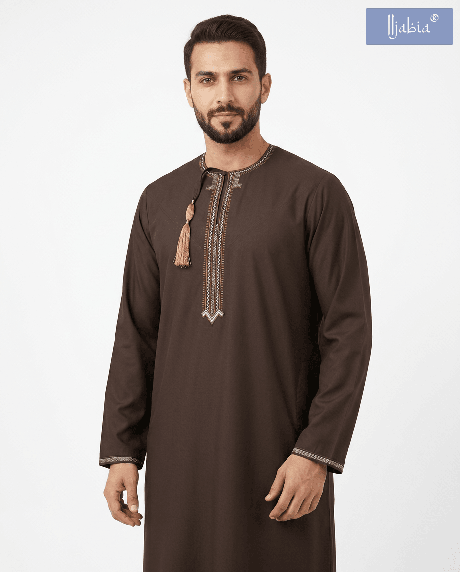 Taj Omani Dishdasha Full Sleeves- (Design 1) - Brown