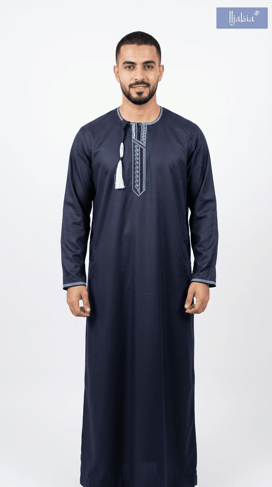 Taj Omani Dishdasha Full Sleeves (Design 3) - Navy Blue