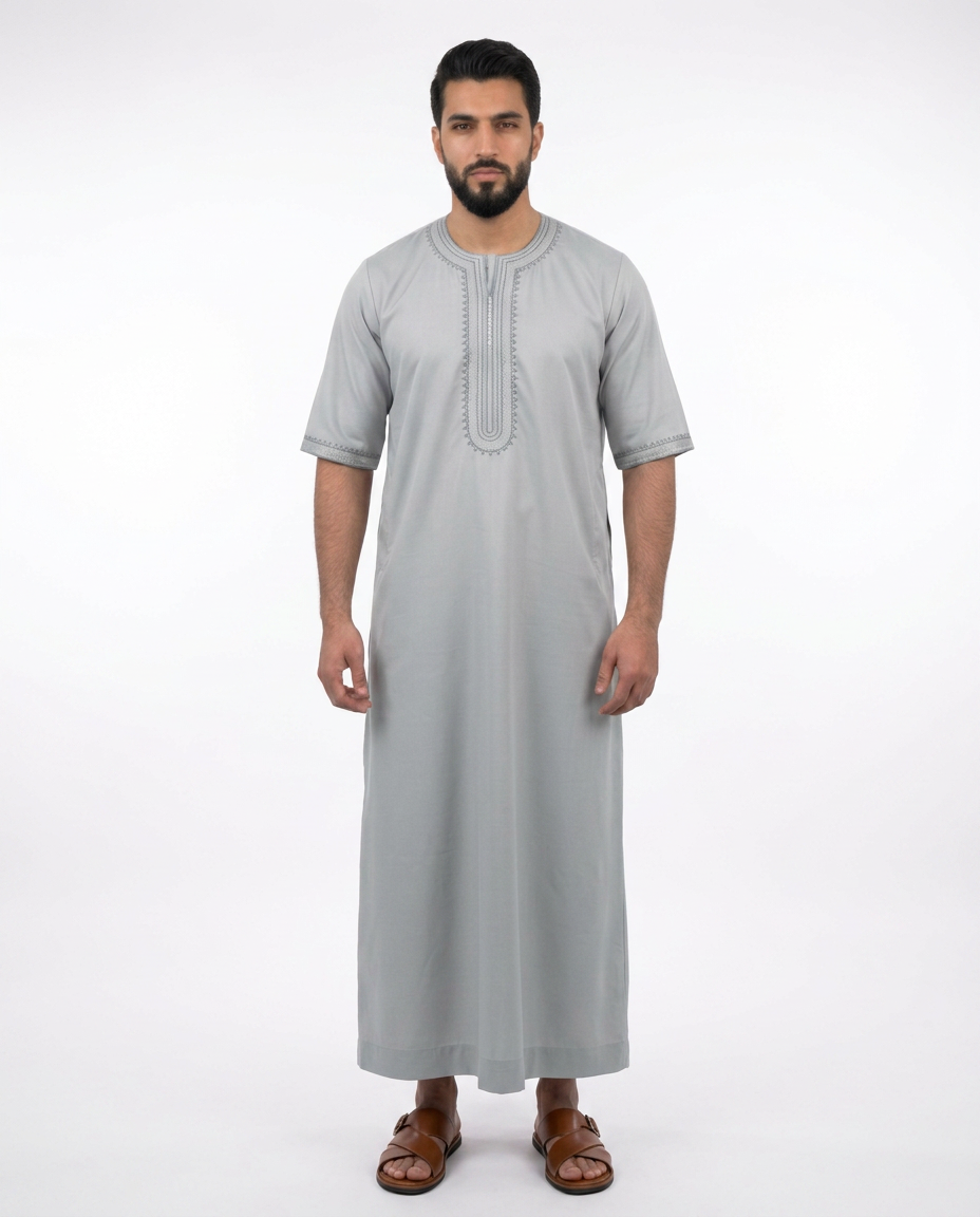 Morocco Thobe - 3/4 Sleeves - Best - Light Grey