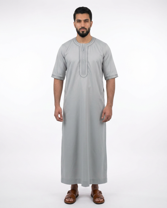 Morocco Thobe - 3/4 Sleeves - Best - Light Grey