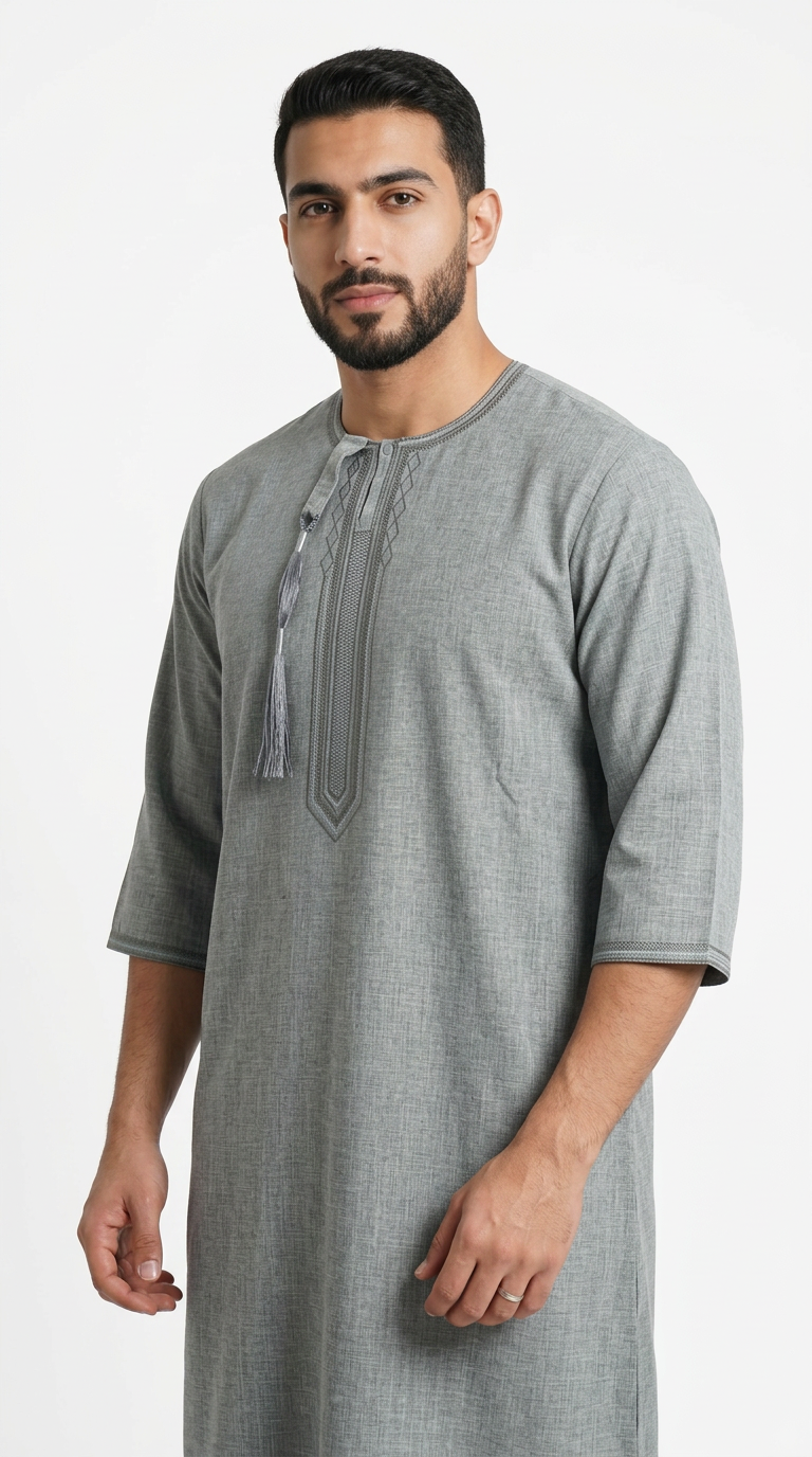 Taj Omani Thobe - Full Sleeves - Light Grey D1