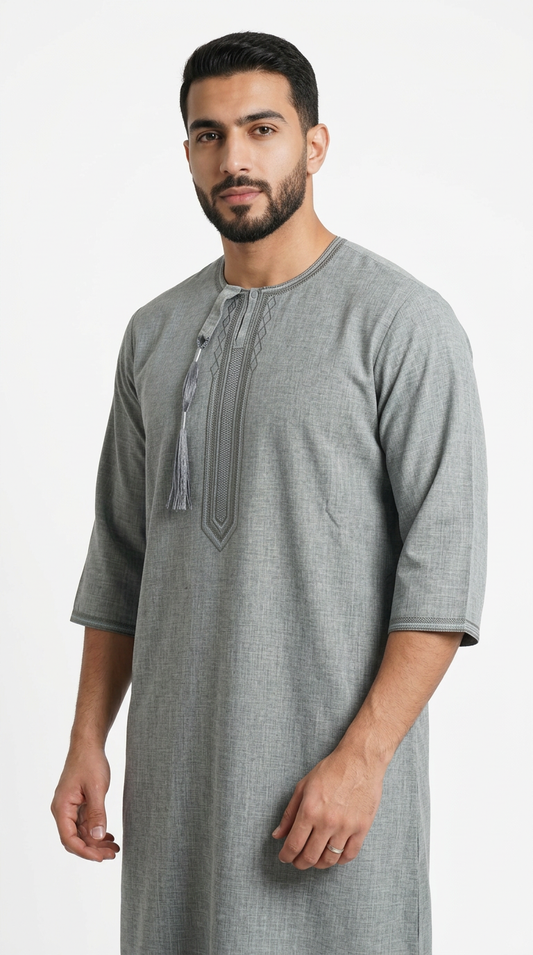 Taj Omani Thobe - Full Sleeves - Light Grey D1