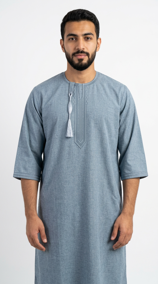 Taj Omani Thobe - Full Sleeves - Sky Blue D1