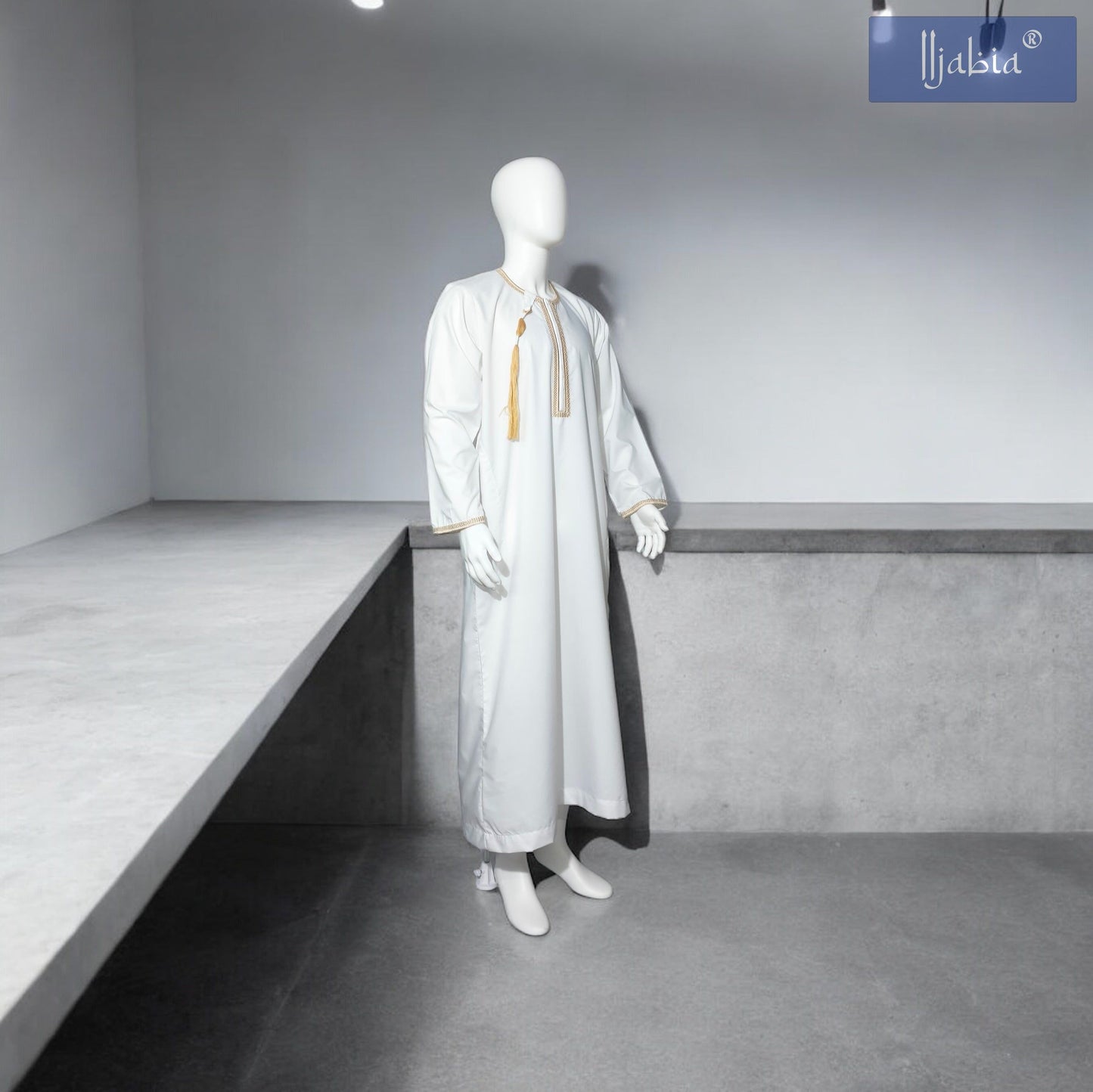 Mens Embroidery Thobe - Full Sleeves - Qutub - White - IIJABIA