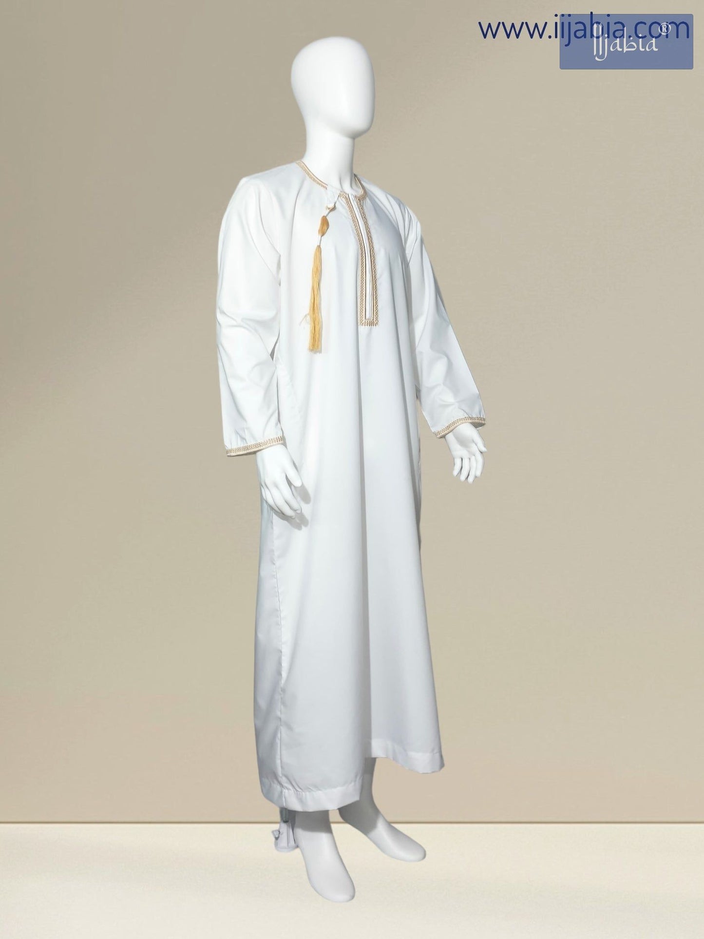 Mens Embroidery Thobe - Full Sleeves - Qutub - White - IIJABIA