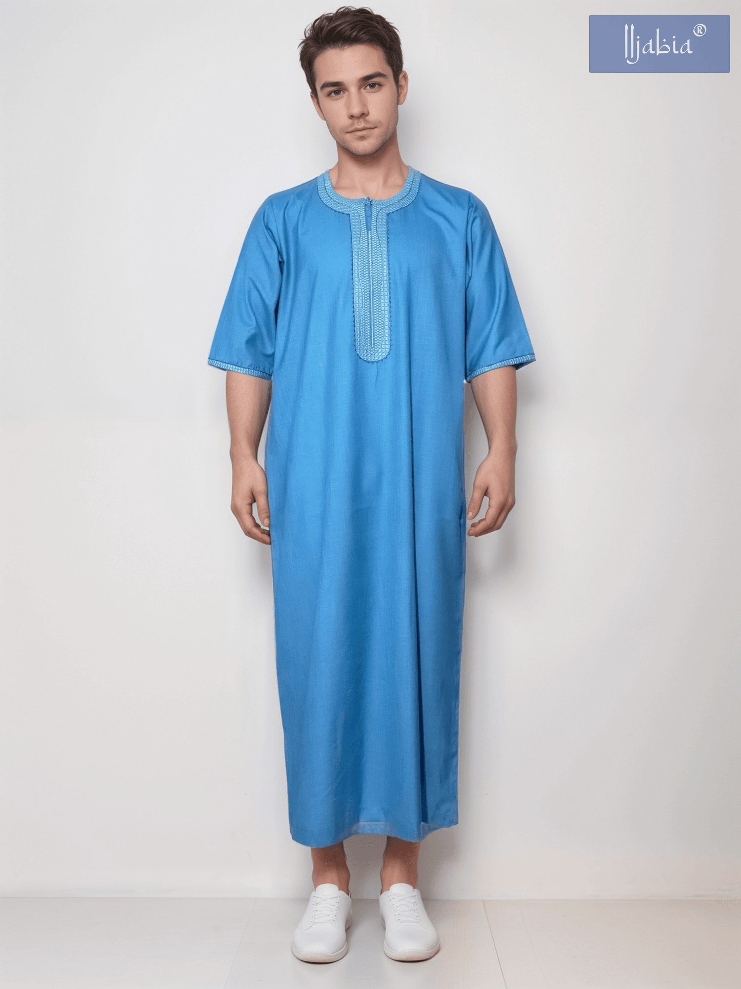 Moroccan Embroidery Mens Thobe - 3/4th Sleeves - Model 6 - IIJM6-6 - IIJABIA