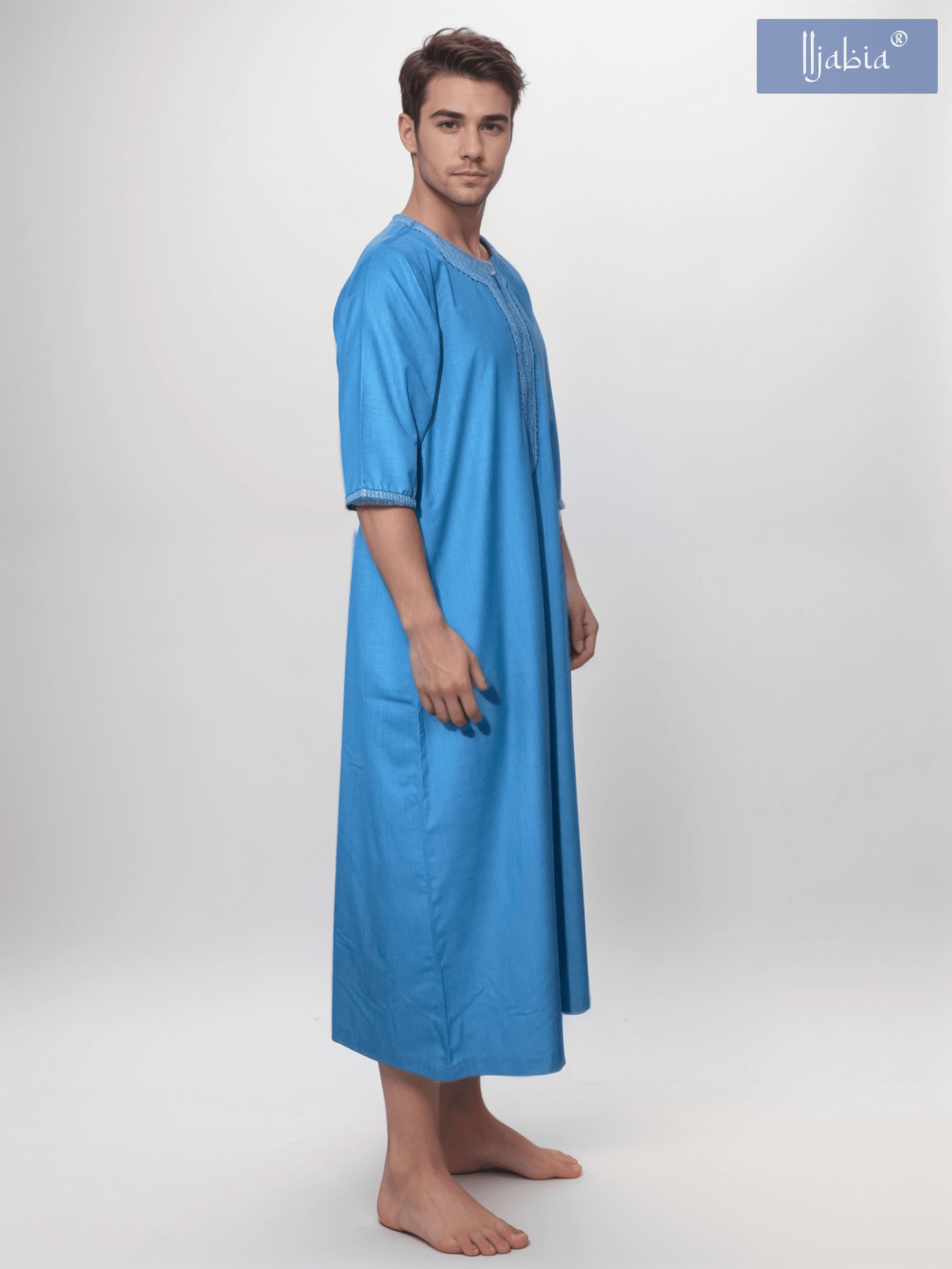 Moroccan Embroidery Mens Thobe - 3/4th Sleeves - Model 6 - IIJM6-6 - IIJABIA