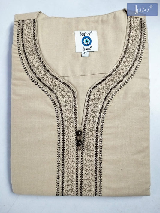 Moroccan Embroidery Mens Thobe - Half Sleeves - Camel4 - IIJABIA