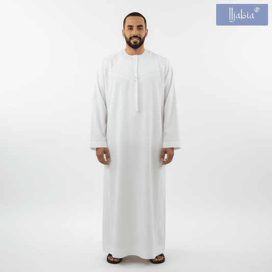Emirati Mens Omani Thobe - (Embroidery Design 1) - Off White
