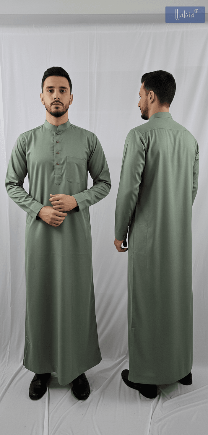 Saudi Collar Thobe - Premium TR Fabric - Pastel Green