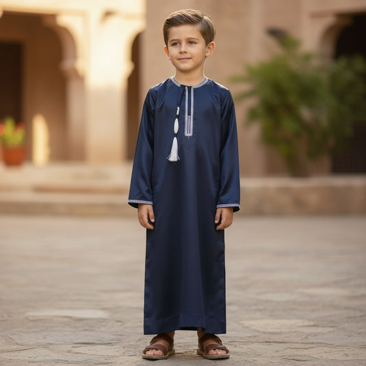 Kids Omani Thobe - Full Sleeves - Unasha D1 - Navy Blue