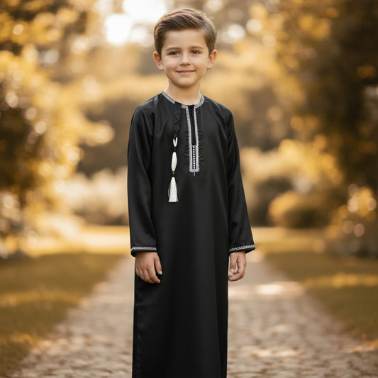 Kids Omani Thobe - Full Sleeves - Unasha D1 - Black