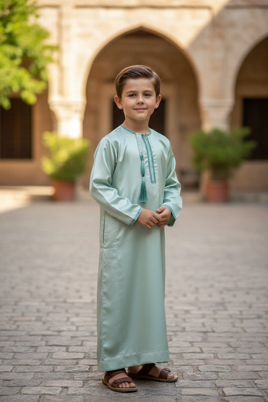 Kids Omani Thobe - Full Sleeves - Unasha D1 -Mint