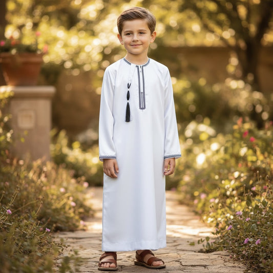 Kids Omani Thobe - Full Sleeves - Unasha D1 - White