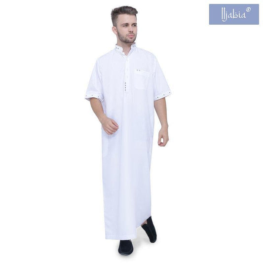 Ejlal Mens Thobe - Half Sleeves - White - IIJABIA