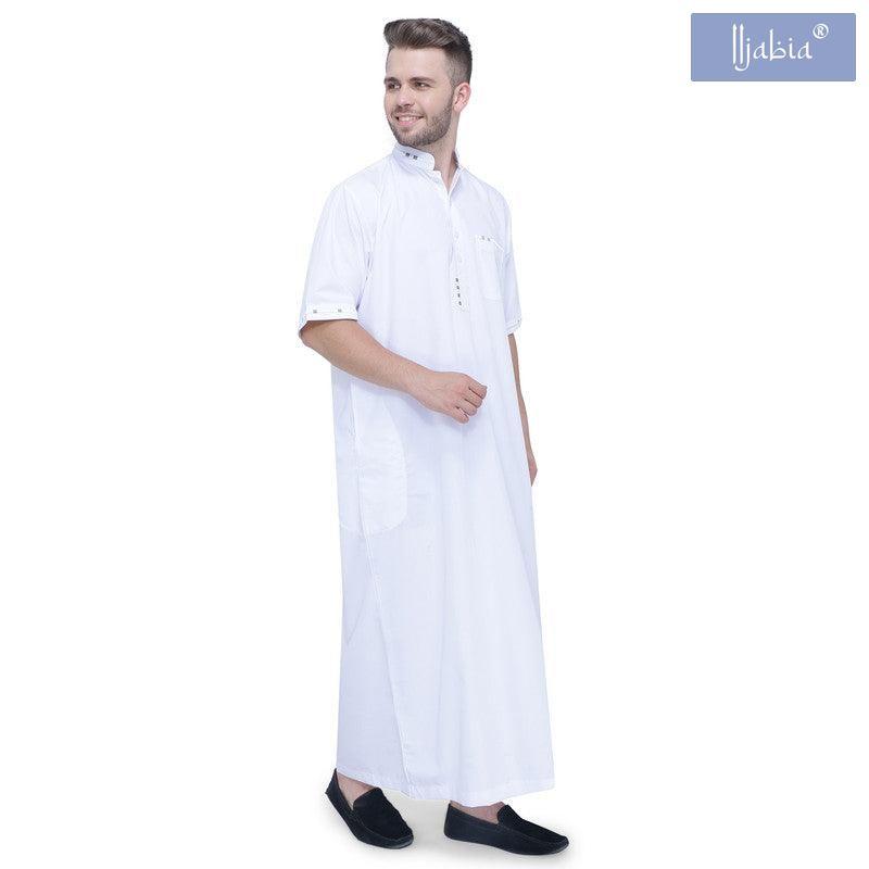 Ejlal Mens Thobe - Half Sleeves - White - IIJABIA